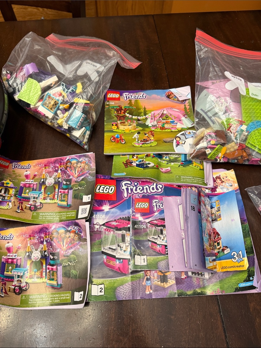 LEGO Friends Pink Purple and White Building Set Pieces. Mixed incomplete sets.